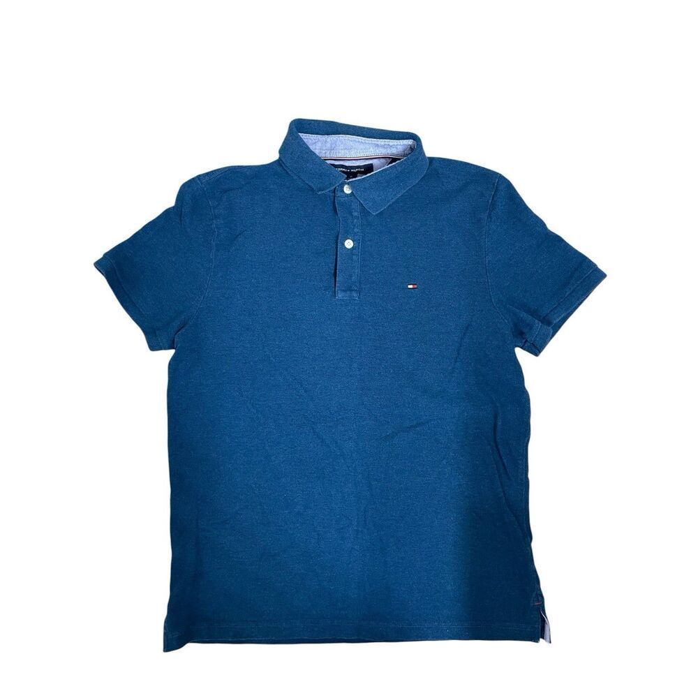 Tommy Hilfiger Custom Fit Polo Shirt Blue Short Sleeve Men’s Medium